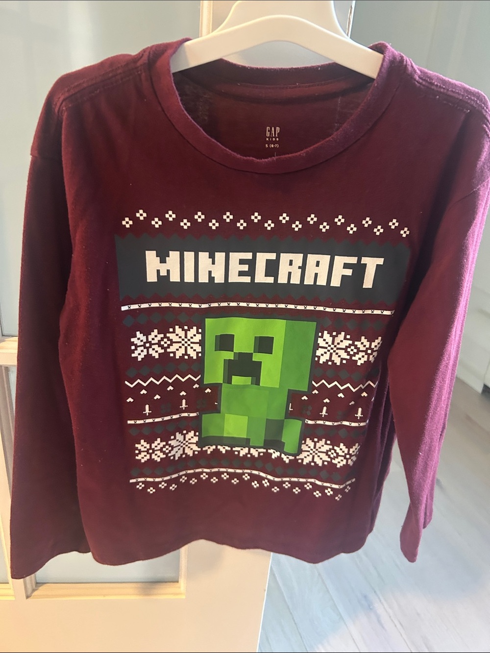 GAP Maroon Minecraft Creeper Graphic Long Sleeve